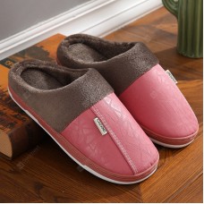 Leather Slippers Female Male And Female Couple Warm Winter Home Skid Slippers Men And Thick Crust Waterproof PU Lint