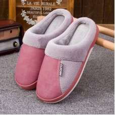 Men's Winter Home Cotton Slippers Large Size Waterproof Slip Warm Winter Plush Leather Slippers Couple