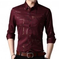 Slim Men Shirt Dress Long Sleeve Turn Down Collar Stripes Singlebreasted Polo Business Shirt Top