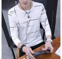 T Shirt Men Autumn Winter Men Long Sleeve Tshirt Stripe Shirt New Tshirt T Shirts ONeck Casual Pink White Black