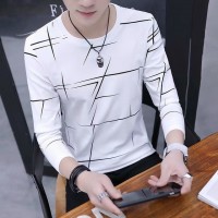 T Shirt Men Autumn Winter Men Long Sleeve Tshirt Stripe Shirt New Tshirt T Shirts ONeck Casual Pink White Black