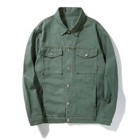 Large Size Men's Autumn Tooling Army Green Embroidered Denim Jacket Wide Prednisone Plus Fertilizer To Increase The Influx Of Men's Coat