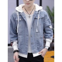 Male Long Sleeve Cowboy Denim Jacket Wide-waisted Hoodie Sweater