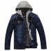 Men's Autumn and Winter Plush Thick Hooded Denim Jacket