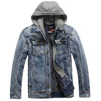 Men's Autumn and Winter Plush Thick Hooded Denim Jacket