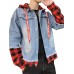 Spring and Autumn Fashion False Two-piece Coat Men Hooded Denim Jacket