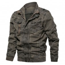 Spring and Autumn Large Size Thin Men's Stand-collar Cotton Washed Denim Jacket