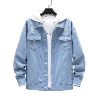 Spring and Autumn Men Cowboy Denim Jacket Casual Hole Coat