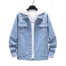 Spring and Autumn Men Cowboy Denim Jacket Casual Hole Coat