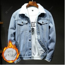 Winter Plus Velvet Thick Men's Lapel Loose Denim Jacket Casual Slim All-match Denim Jacket