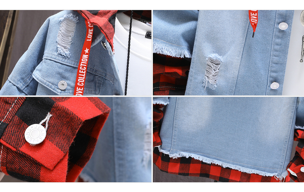 Spring and Autumn Fashion False Two-piece Coat Men Hooded Denim Jacket - Light Blue 2XL