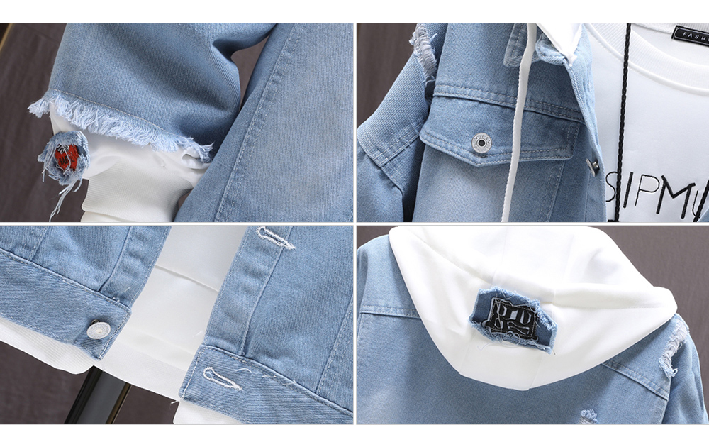 Spring and Autumn Men Fashion False Two-piece Coat Denim Jacket - Light Blue 2XL