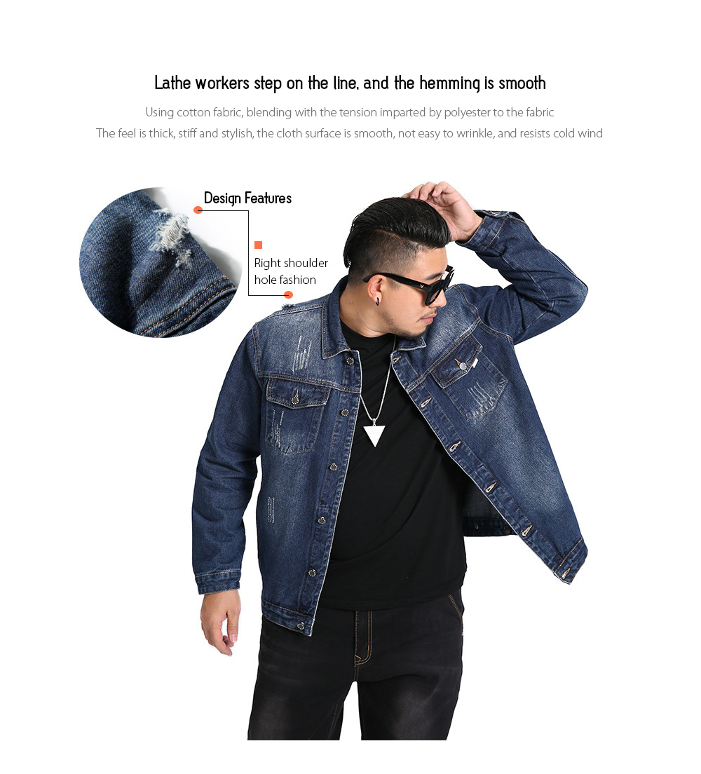 Spring Loose Large Size Men's Luminous Printing Simple Denim Jacket - Blue 6XL Lathe workers step on the line, and the hemming is smooth