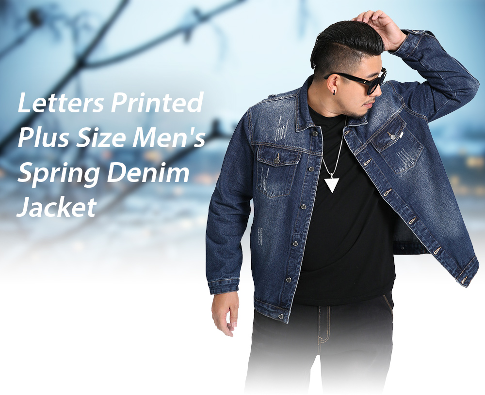 Letters Printed Plus Size Men's Spring Denim Jacket