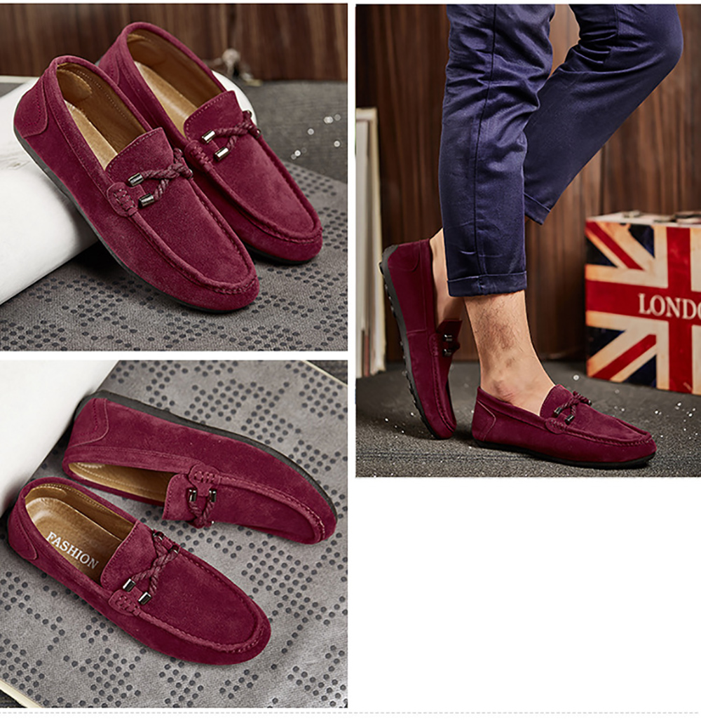 Fashion Low-Top Loafer Flat Shoes- Red Wine EU 44